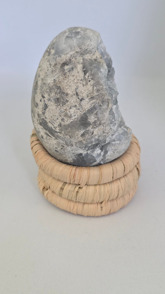 Celestite Crystal Egg Druzy Geode Polished 248g