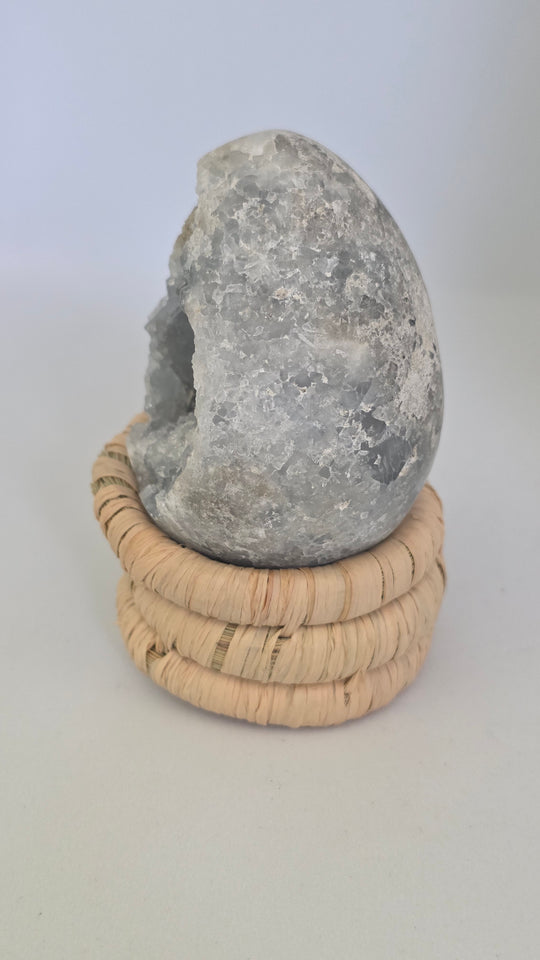 Celestite Crystal Egg Druzy Geode Polished 248g