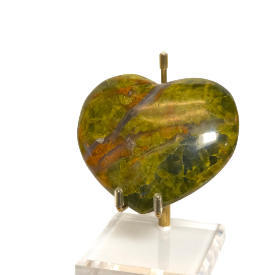 Green Opal Heart | Olive Green and Rust