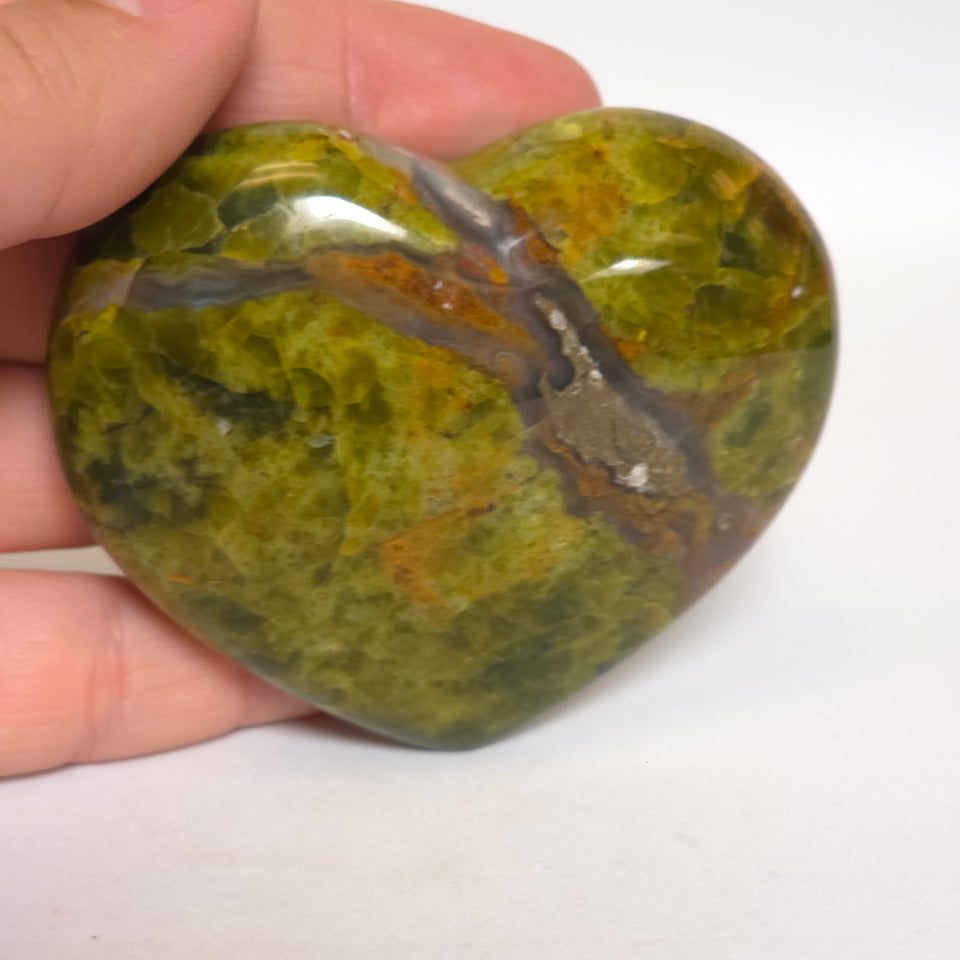 Green Opal Heart | Olive Green and Rust