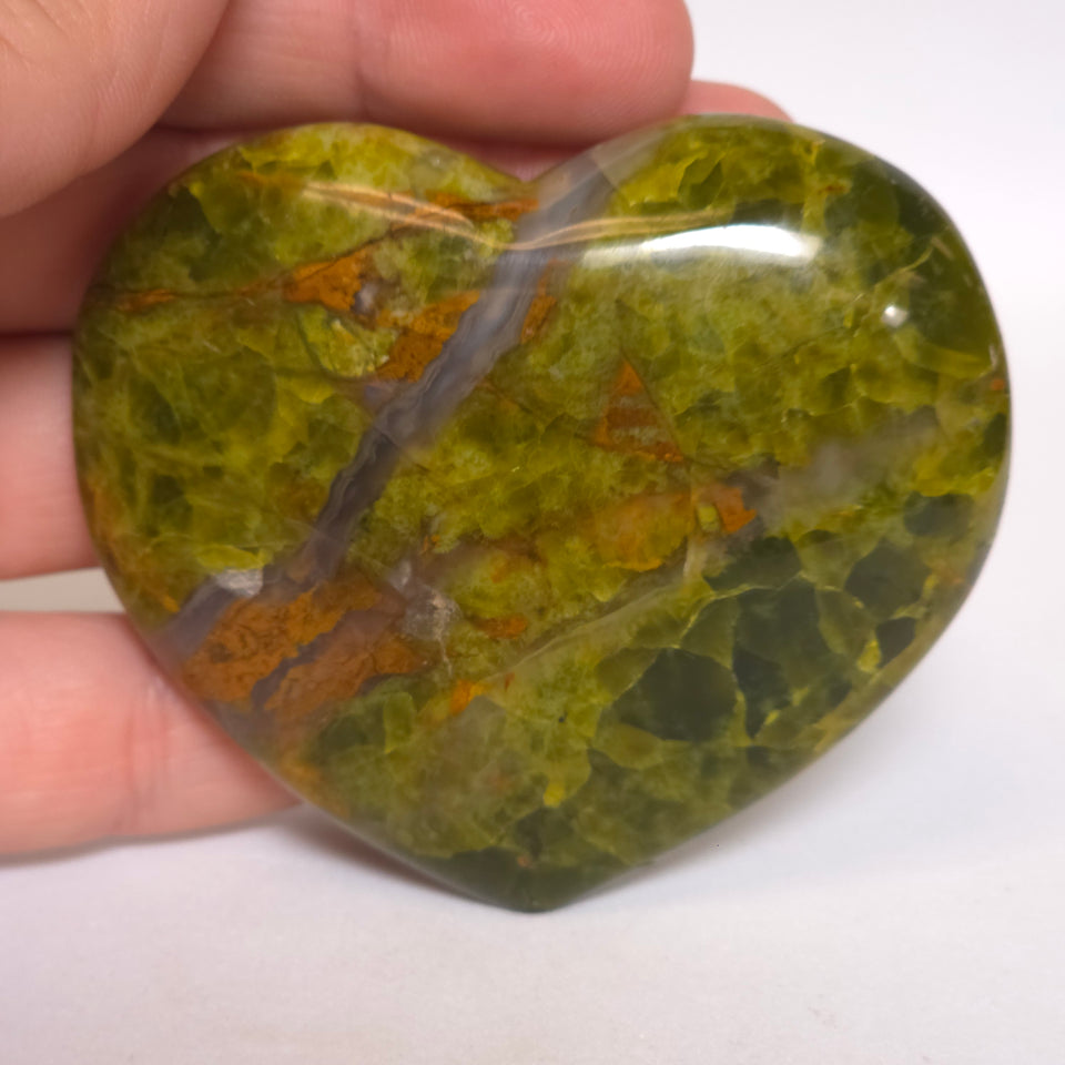 Green Opal Heart | Olive Green and Rust
