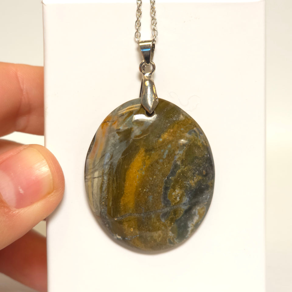 Ocean Jasper Round Pendant Necklace