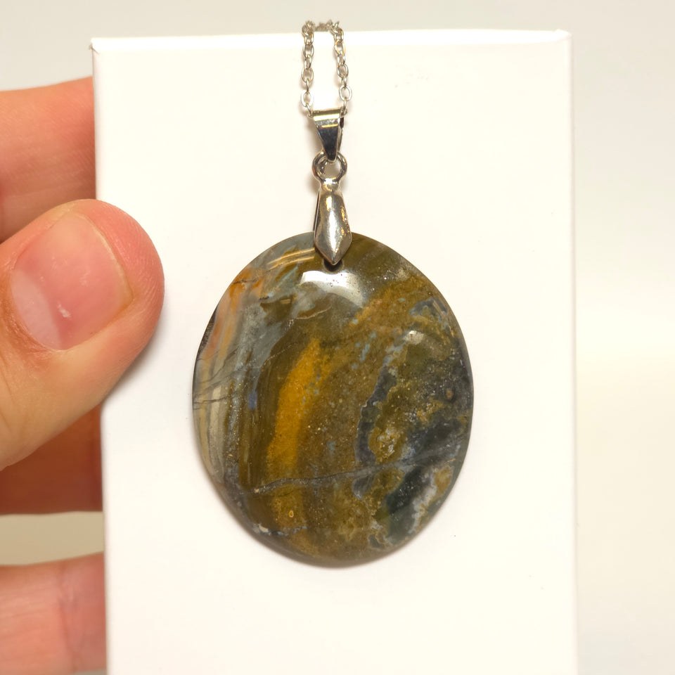 Ocean Jasper Round Pendant Necklace