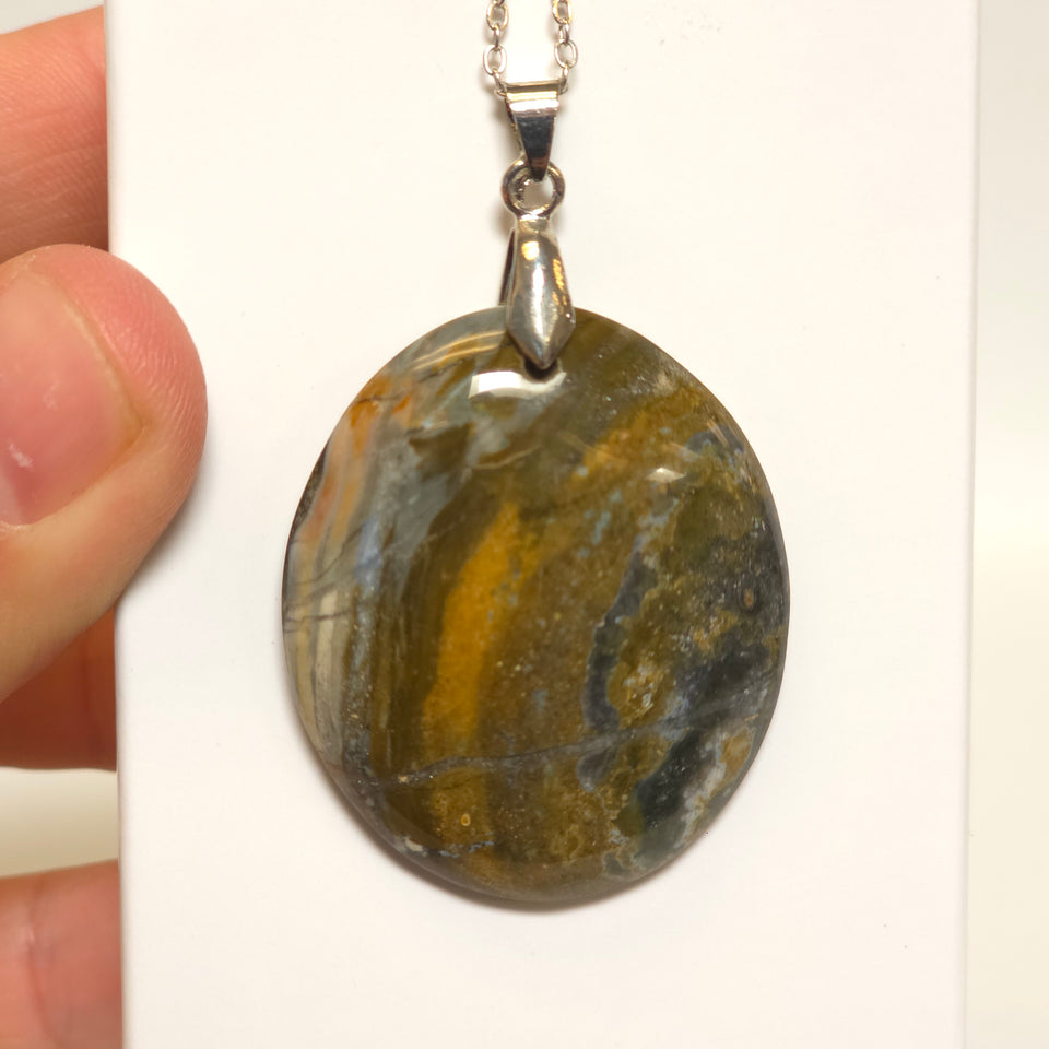 Ocean Jasper Round Pendant Necklace