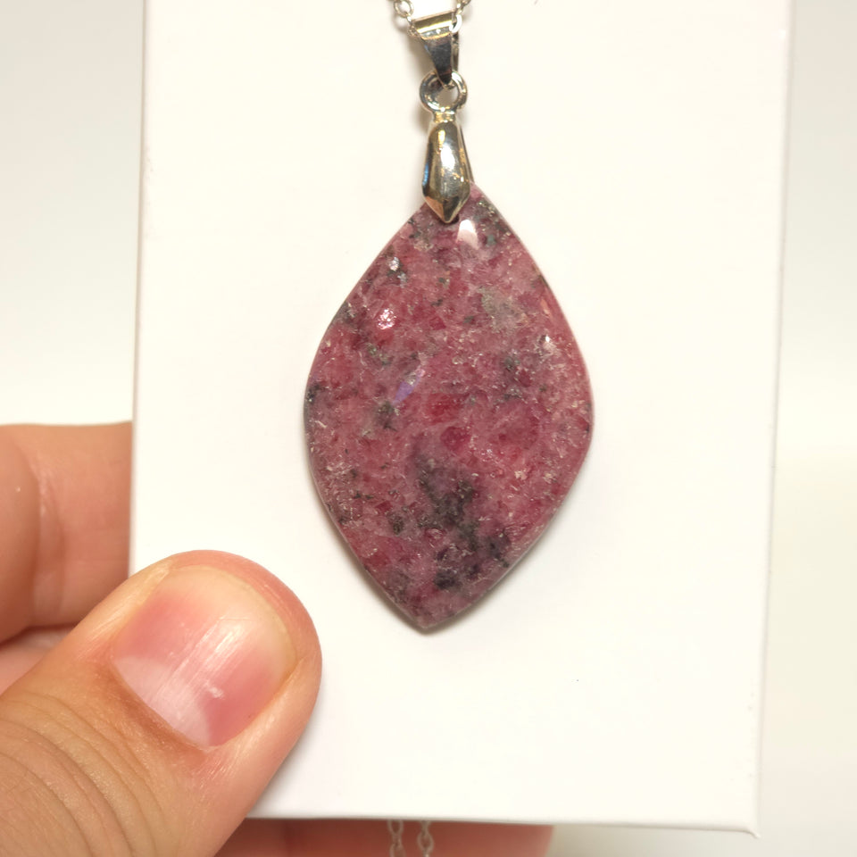 Pink Rhodonite Marquise Pendant Necklace
