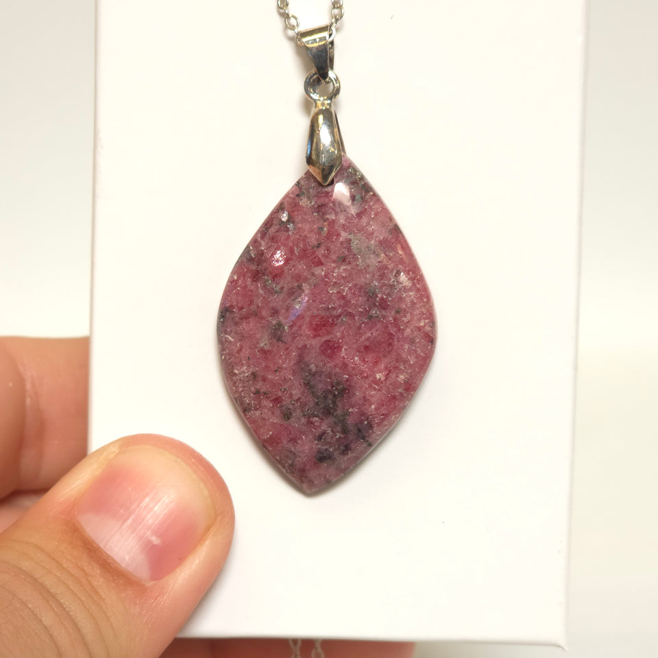 Pink Rhodonite Marquise Pendant Necklace