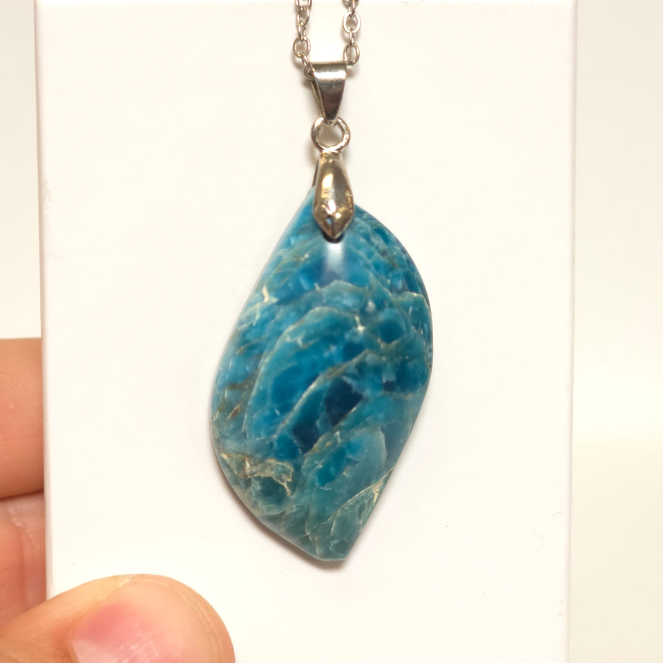 Blue Apatite Leaf Pendant Necklace