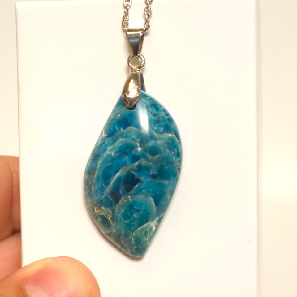 Blue Apatite Leaf Pendant Necklace