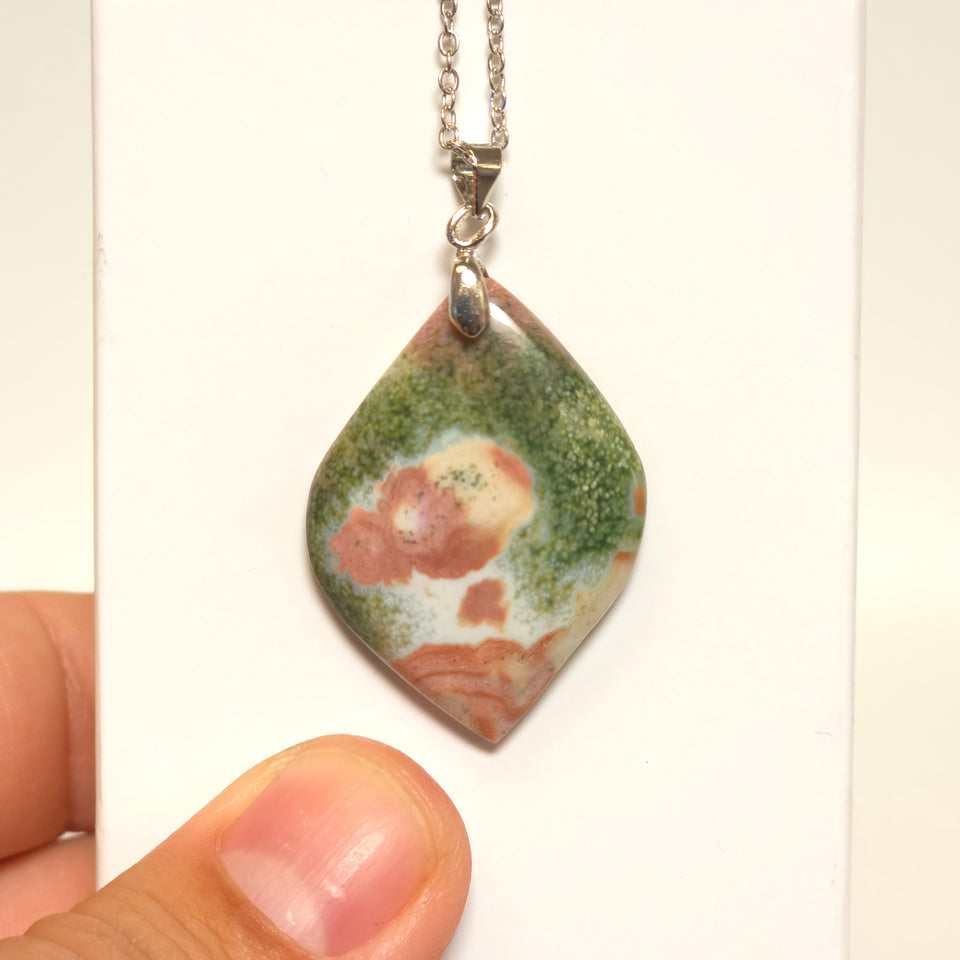 Ocean Jasper Diamond Pendant Necklace