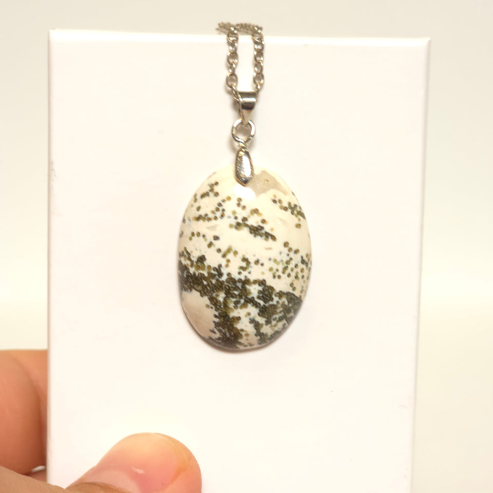 Ocean Jasper Oval Pendant Necklace