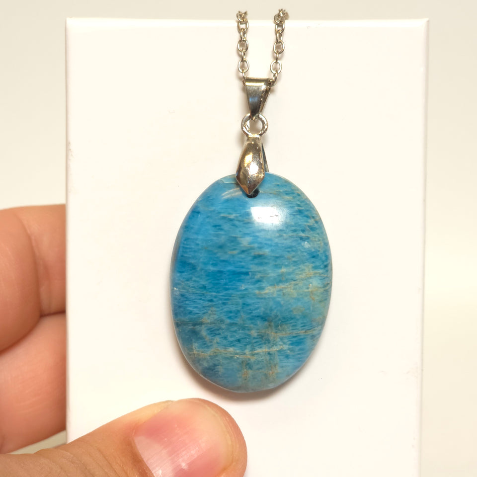 Blue Apatite Oval Pendant Necklace
