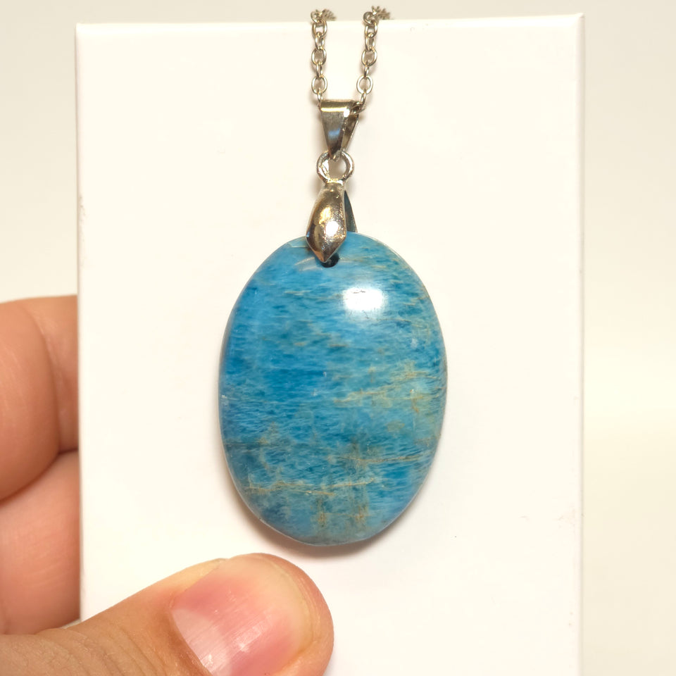 Blue Apatite Oval Pendant Necklace