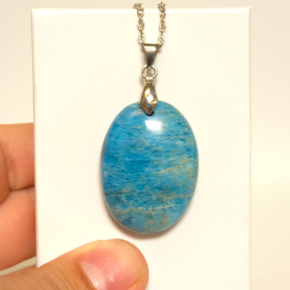 Blue Apatite Oval Pendant Necklace