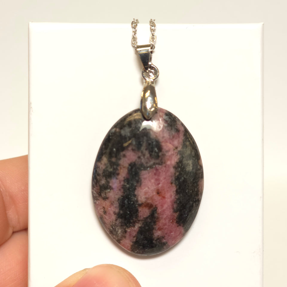 Rhodonite Oval Pendant Necklace