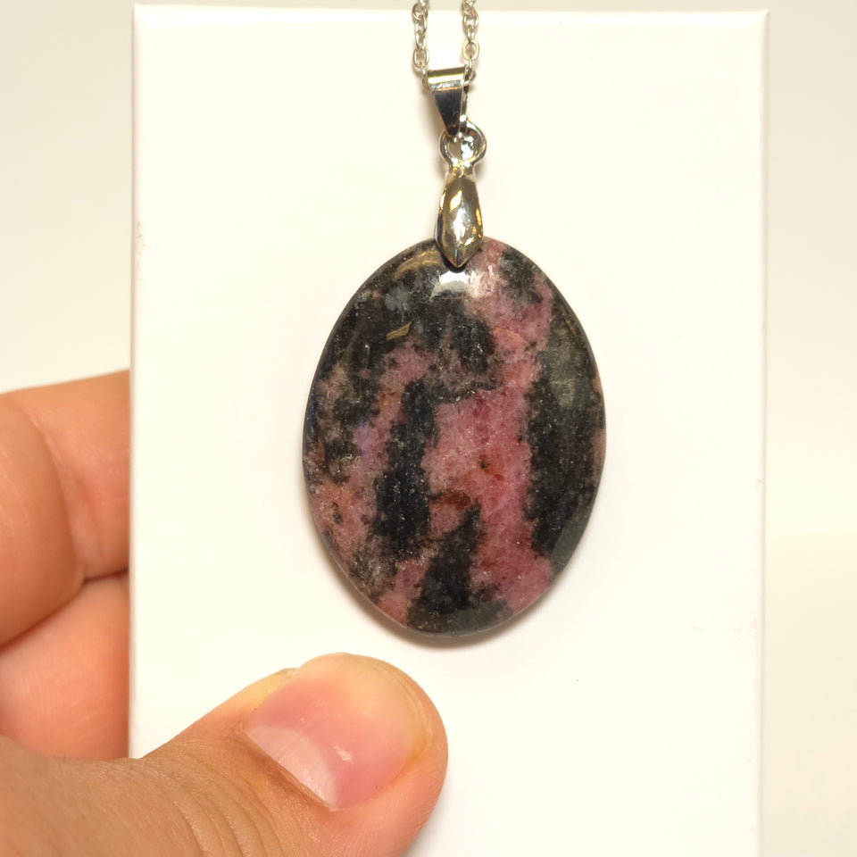 Rhodonite Oval Pendant Necklace