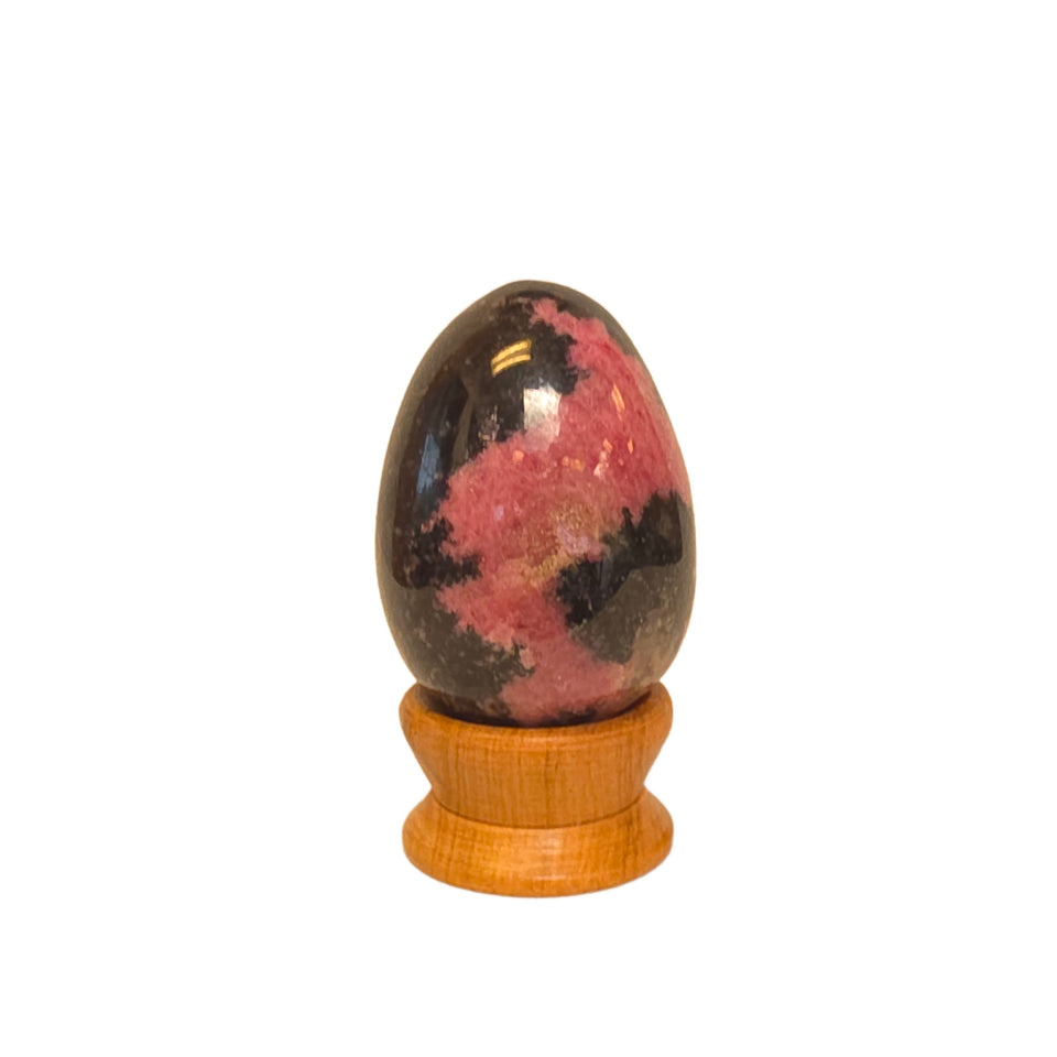 Rhodonite Egg with Wooden Stand | 0.43 lb